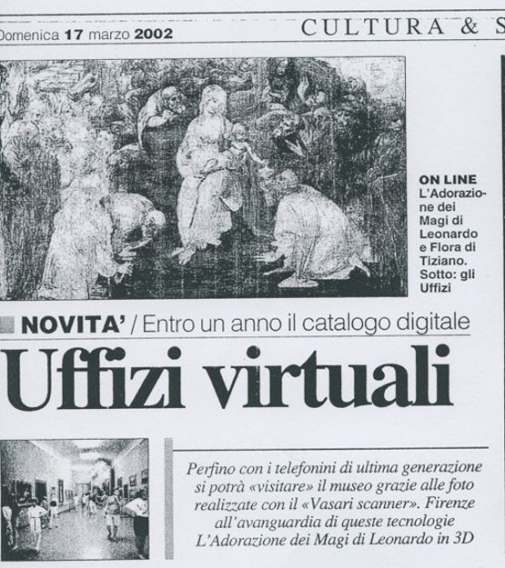 Articolo de La Nazione del 17 marzo 2002 sugli Uffizi virtuali e il catalogo digitale